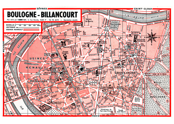 plan de ville vintage couleur de Boulogne-Billancourt Blay Foldex