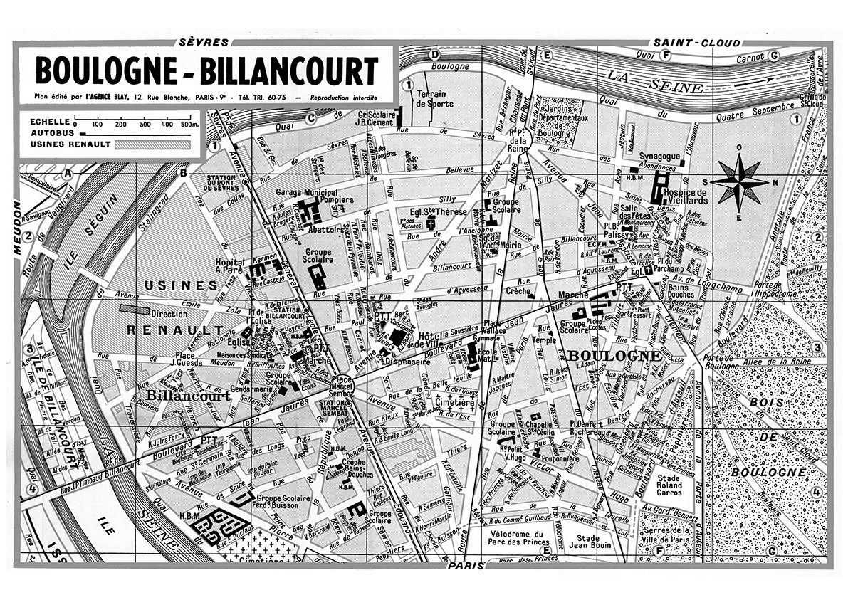 plan de ville vintage noir et blanc de Boulogne-Billancourt Blay Foldex