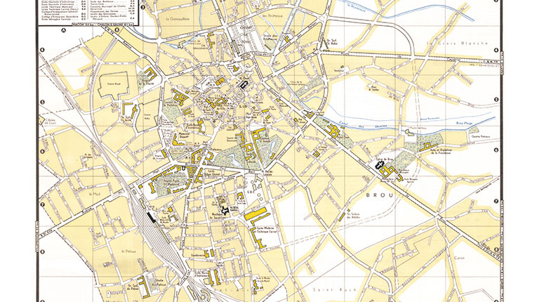 plan de ville vintage couleur de Bourg-en-Bresse Blay Foldex