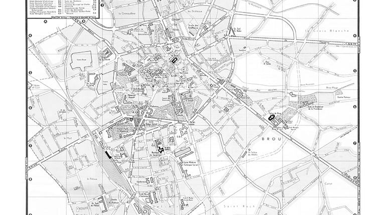 plan de ville vintage noir et blanc de Bourg-en-Bresse Blay Foldex