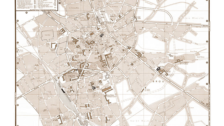 plan de ville vintage sépia de Bourg-en-Bresse Blay Foldex