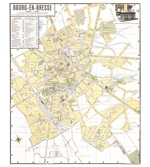 plan de ville vintage de Bourg-en-Bresse Blay Foldex