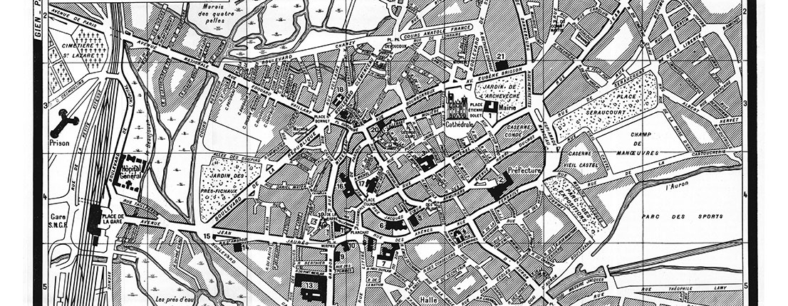 plan de ville vintage noir et blanc de Bourges Blay Foldex