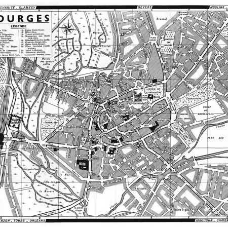 plan de ville vintage noir et blanc de Bourges Blay Foldex
