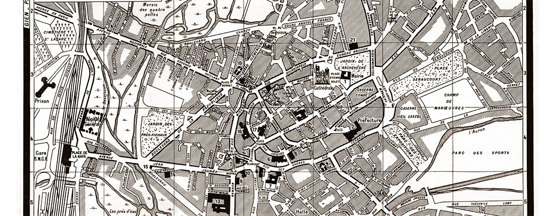 plan de ville vintage sépiaa de Bourges Blay Foldex