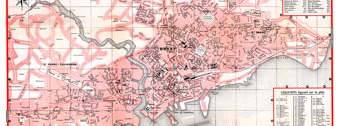 plan de ville vintage couleur de Brest Blay Foldex