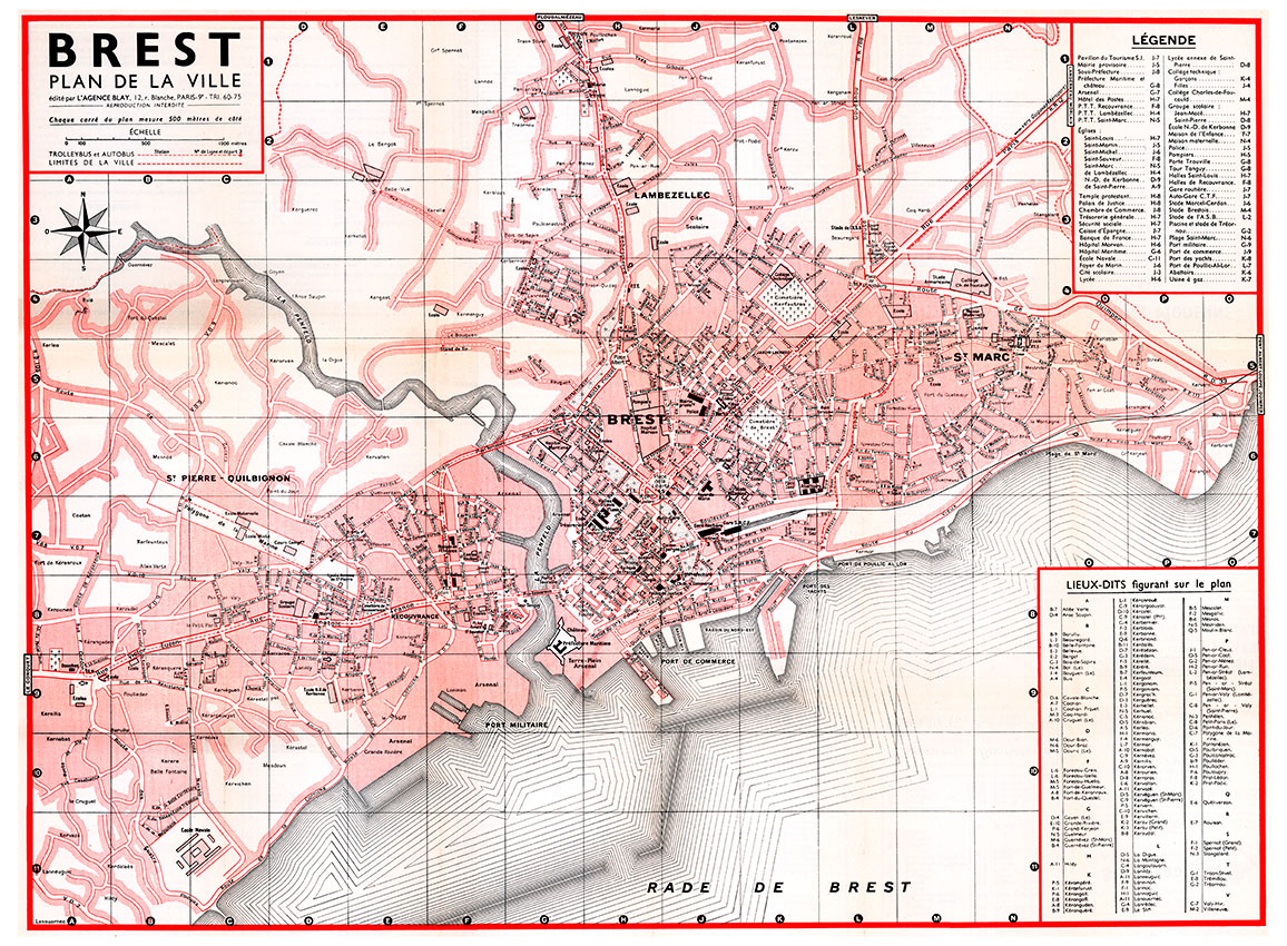 plan de ville vintage couleur de Brest Blay Foldex