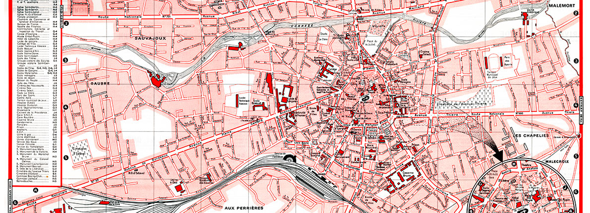 plan de ville vintage couleur de Brive-la-Gaillarde Blay Foldex