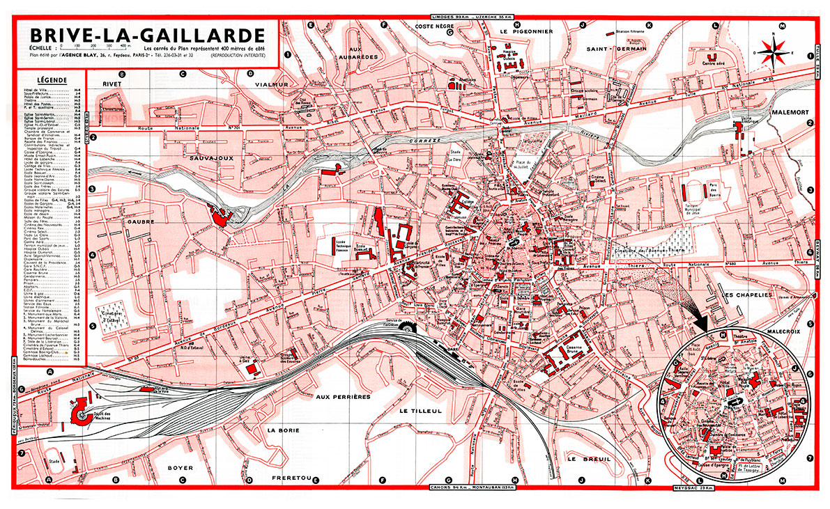 plan de ville vintage couleur de Brive-la-Gaillarde Blay Foldex