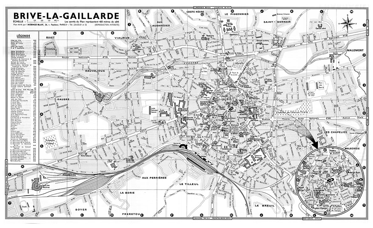 plan de ville vintage noir et blanc de Brive-la-Gaillarde Blay Foldex
