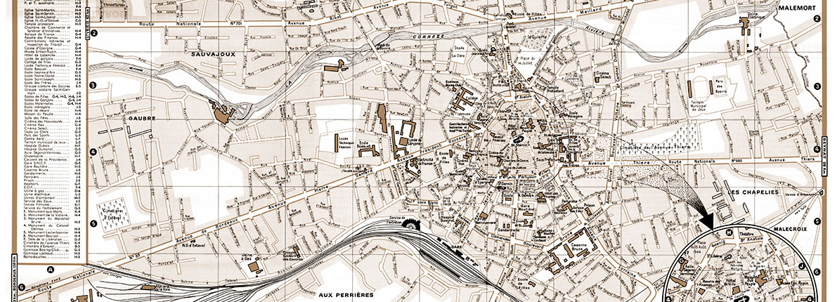 plan de ville vintage sépia de Brive-la-Gaillarde Blay Foldex