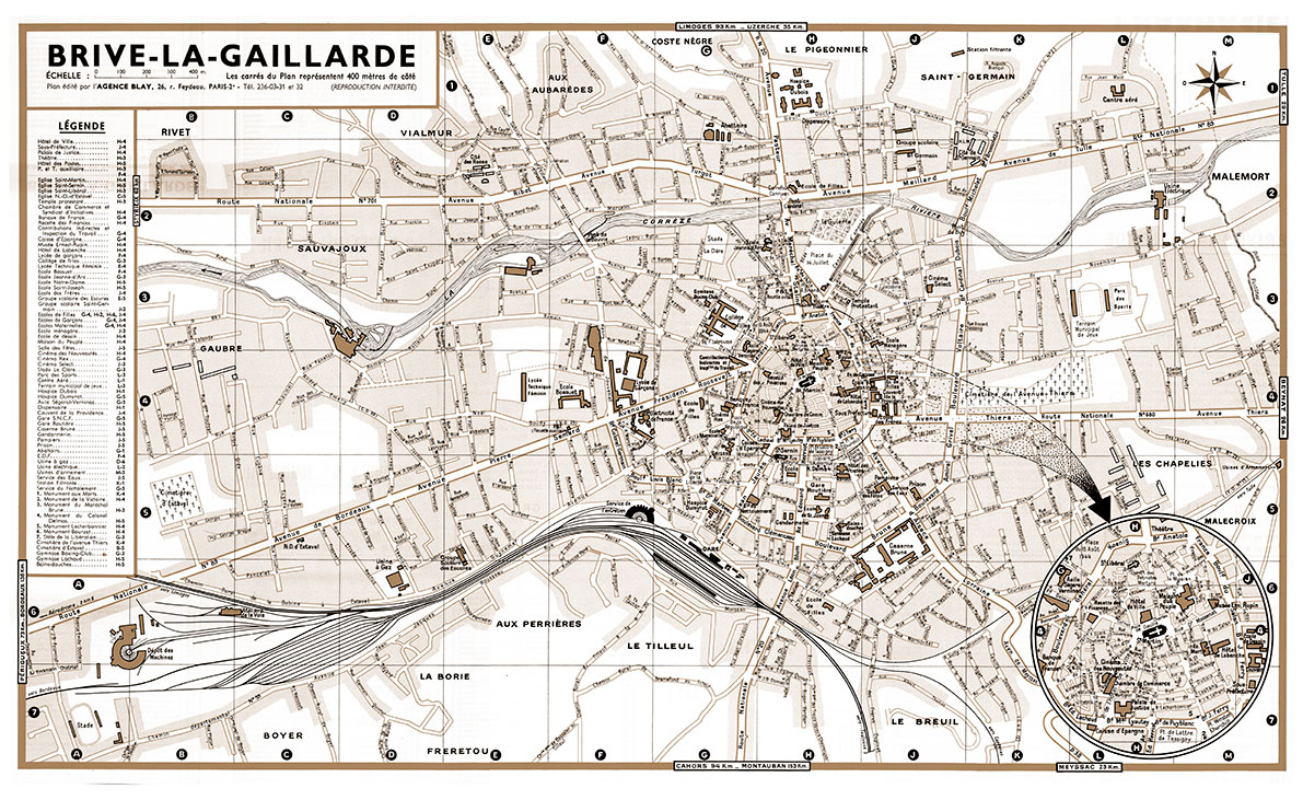 plan de ville vintage sépia de Brive-la-Gaillarde Blay Foldex