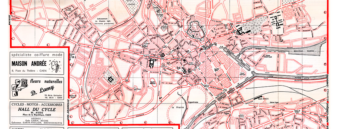 plan de ville vintage couleur de Caen Blay Foldex