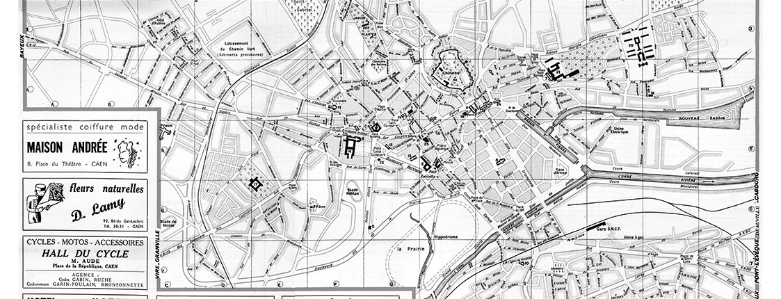 plan de ville vintage noir et blanc de Caen Blay Foldex