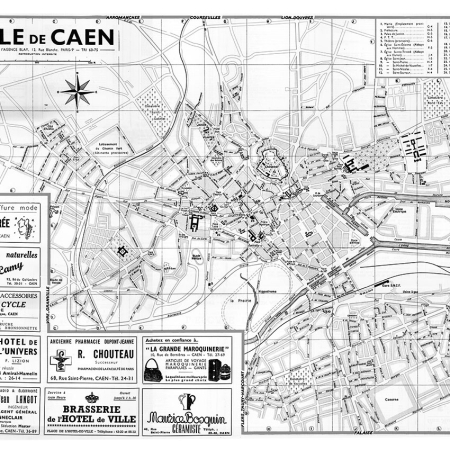 plan de ville vintage noir et blanc de Caen Blay Foldex