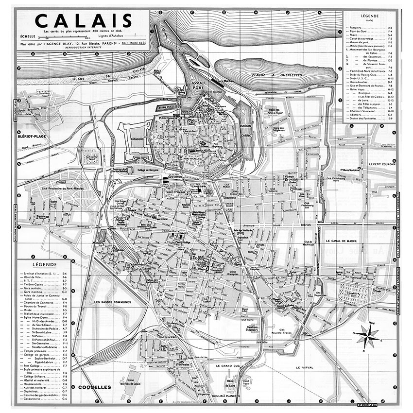 plan de ville vintage noir et blanc de Calais Blay Foldex