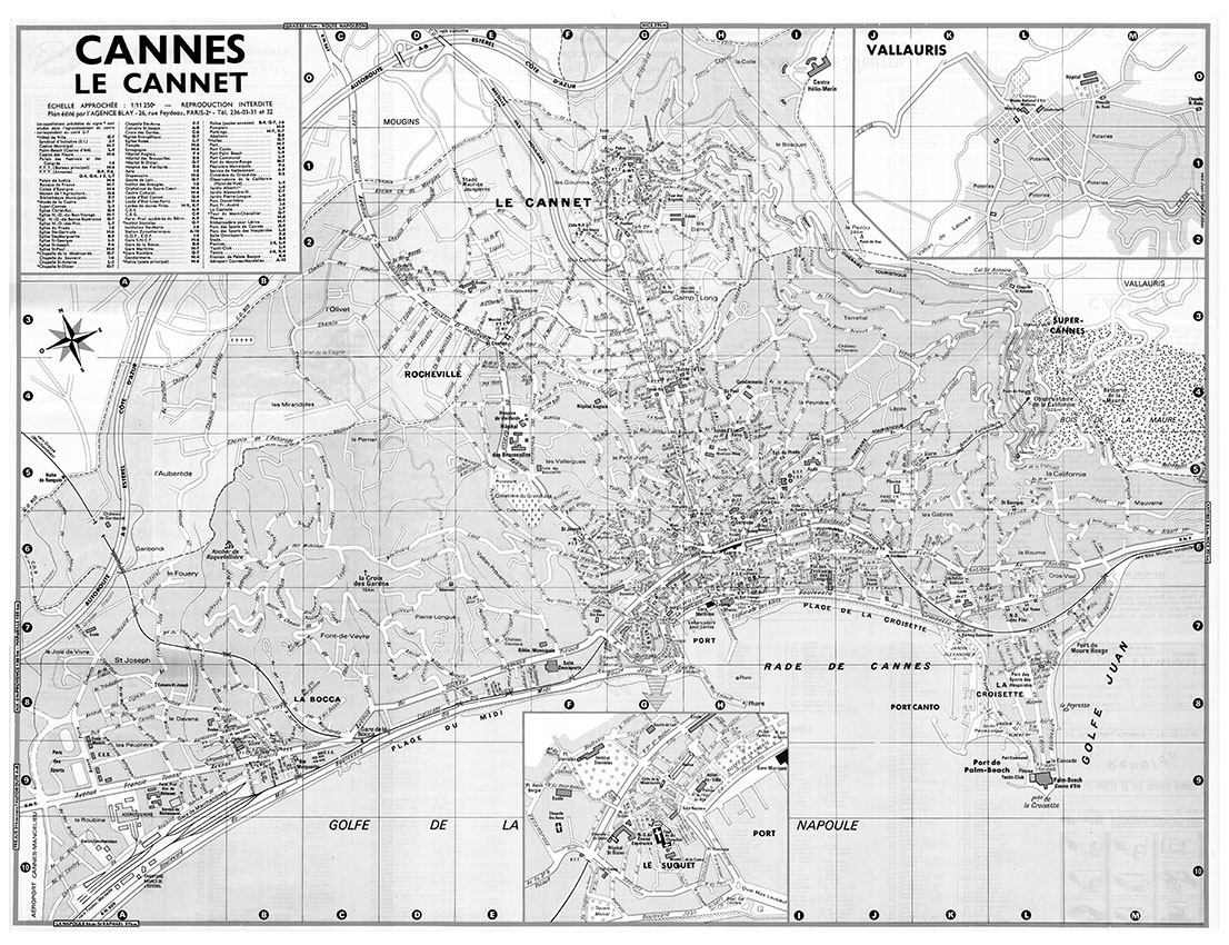 CANNES_VL_NB plan de ville vintage noir et blanc de Cannes Blay Foldex