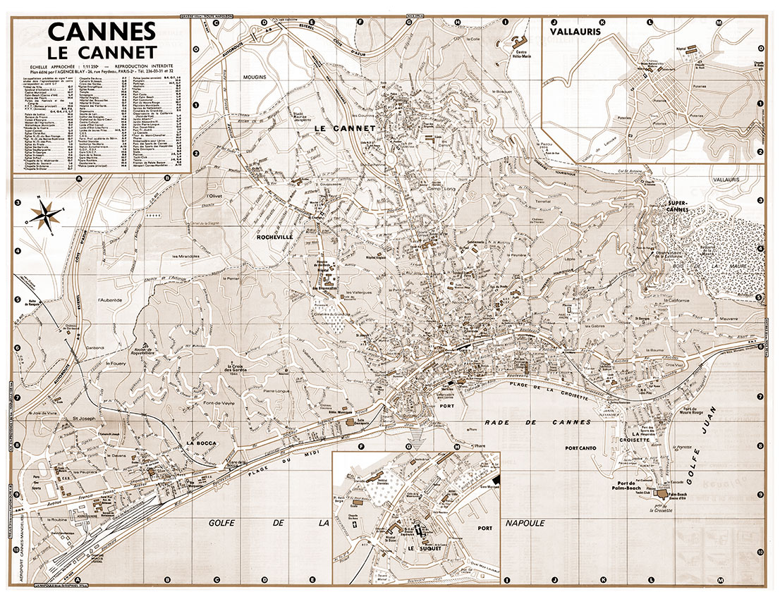 plan de ville vintage sépia de Cannes Blay Foldex