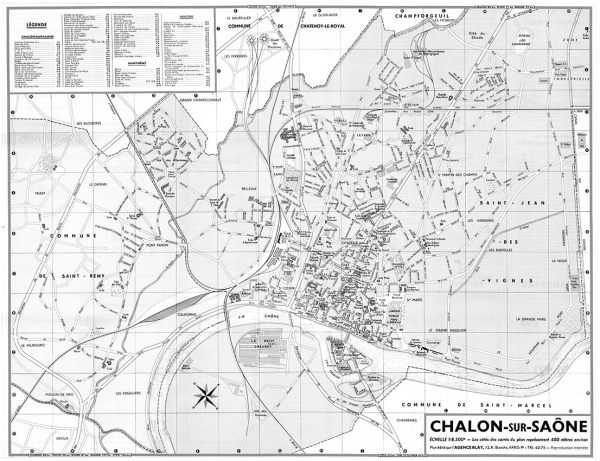plan de ville vintage noir et blanc de Chalon-sur-Saône Blay Foldex