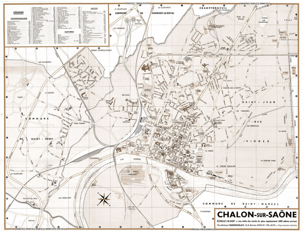 plan de ville vintage sépia de Chalon-sur-Saône Blay Foldex