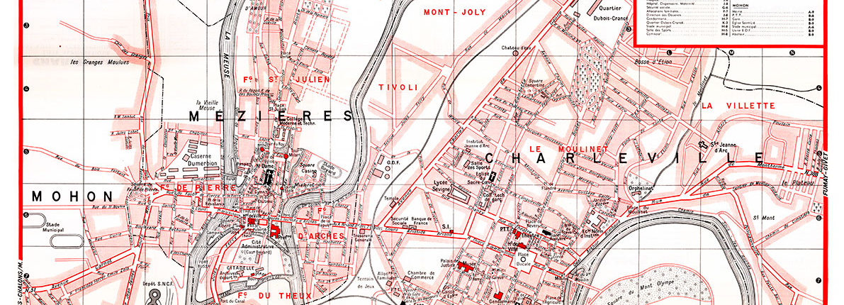 plan de ville vintage couleur de Charleville-Mézières Blay Foldex