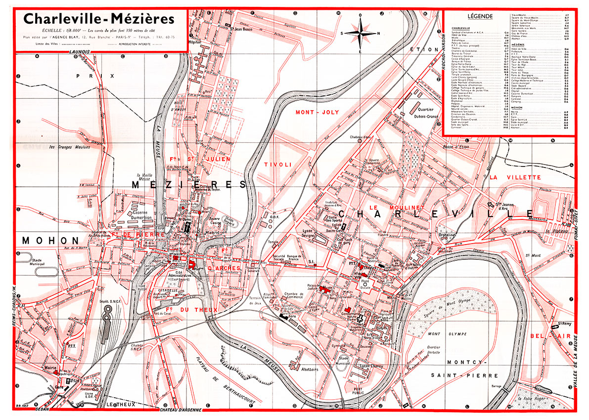 CHARLEVILLE-MEZIERES_VL_COUL plan de ville vintage couleur de Charleville-Mézières Blay Foldex