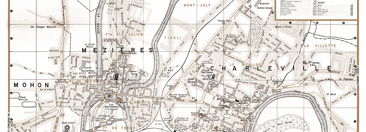 plan de ville vintage sépia de Charleville-Mézières Blay Foldex