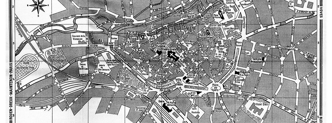 plan de ville vintage noir et blanc de Chartres Blay Foldex