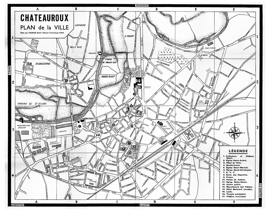 plan de ville vintage noir et blanc de Châteauroux Blay Foldex