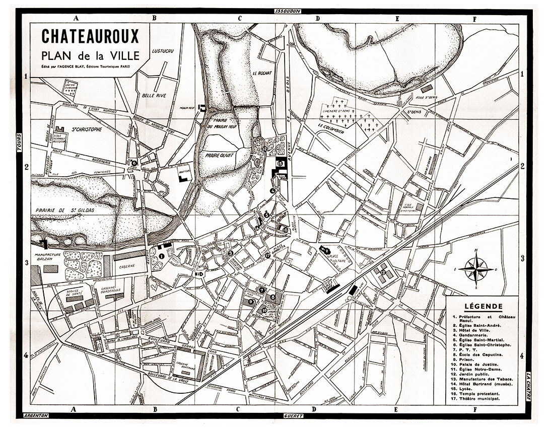 plan de ville vintage sépia de Châteauroux Blay Foldex