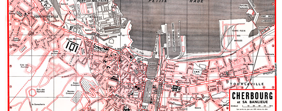 plan de ville vintage couleur de Cherbourg Blay Foldex
