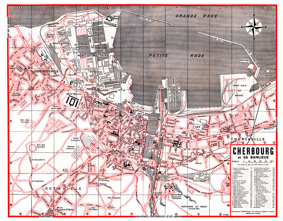 plan de ville vintage couleur de Cherbourg Blay Foldex