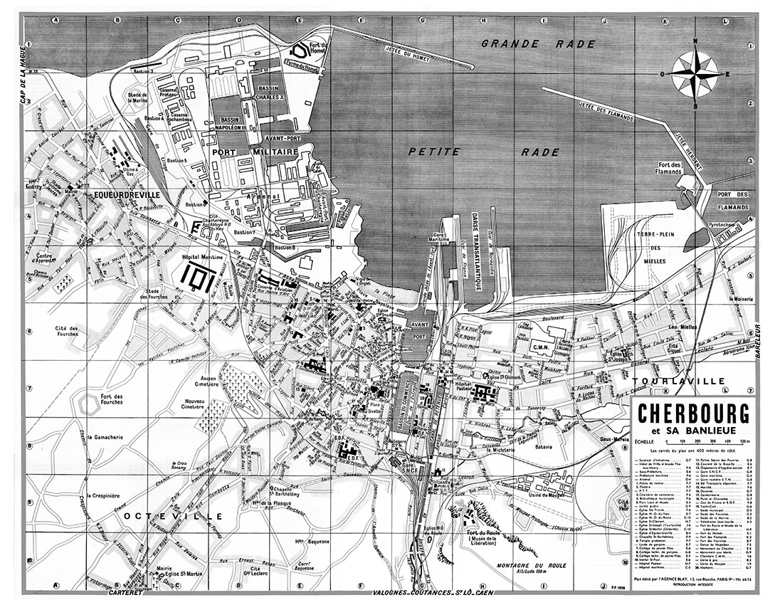 plan de ville vintage noir et blanc de Cherbourg Blay Foldex