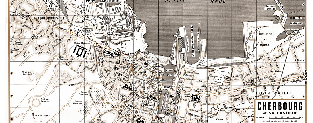 plan de ville vintage sépia de Cherbourg Blay Foldex
