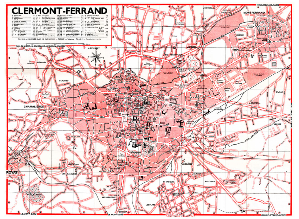 plan de ville vintage couleur de Clermont-Ferrand Blay Foldex