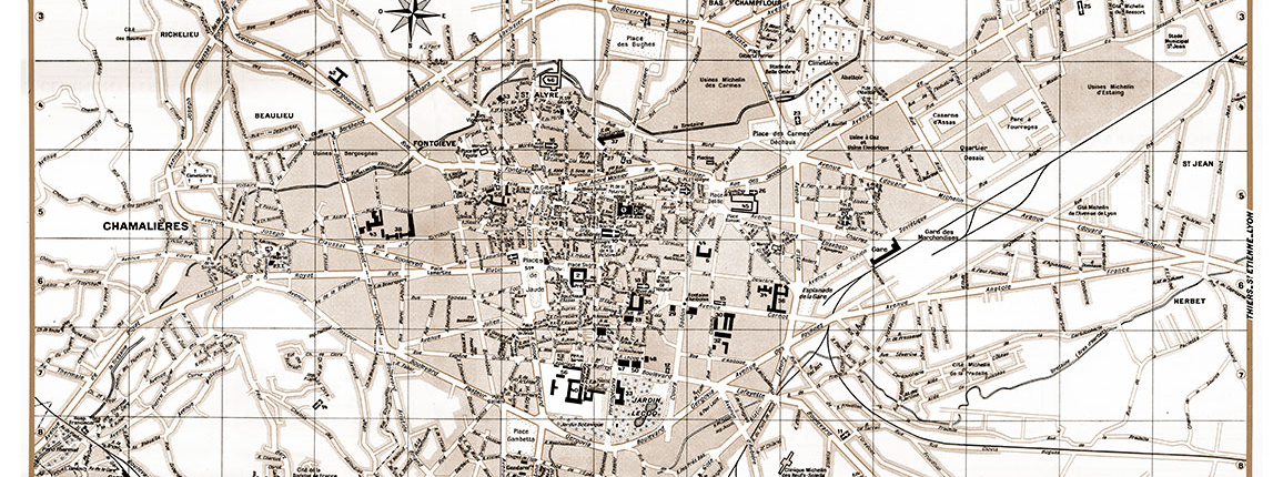 plan de ville vintage sépia de Clermont-Ferrand Blay Foldex
