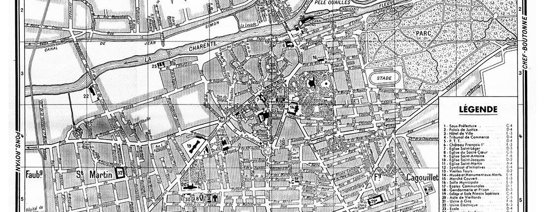 plan de ville vintage noir et blanc de Cognac Blay Foldex