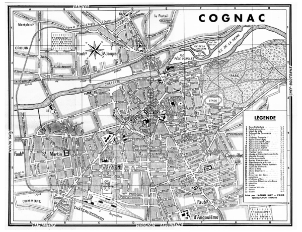 plan de ville vintage noir et blanc de Cognac Blay Foldex