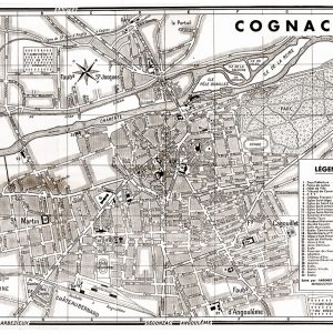 plan de ville vintage sépia de Cognac Blay Foldex