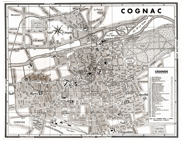plan de ville vintage sépia de Cognac Blay Foldex