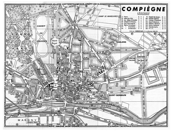 plan de ville vintage noir et blanc de Compiègne Blay Foldex