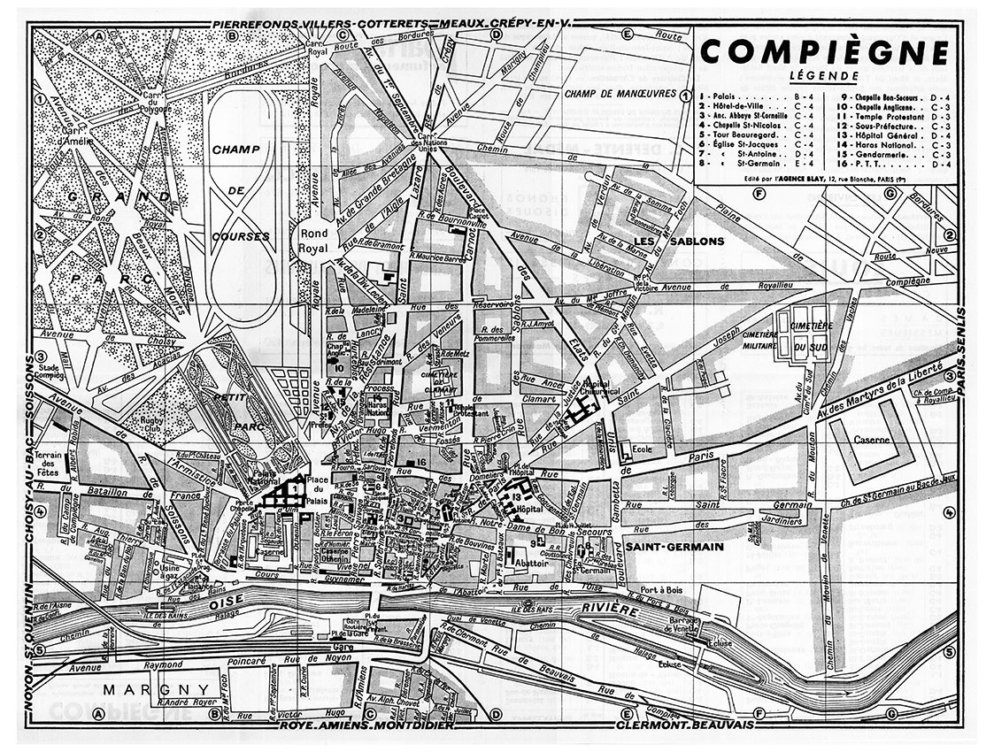 COMPIEGNE_VL_NB plan de ville vintage noir et blanc de Compiègne Blay Foldex