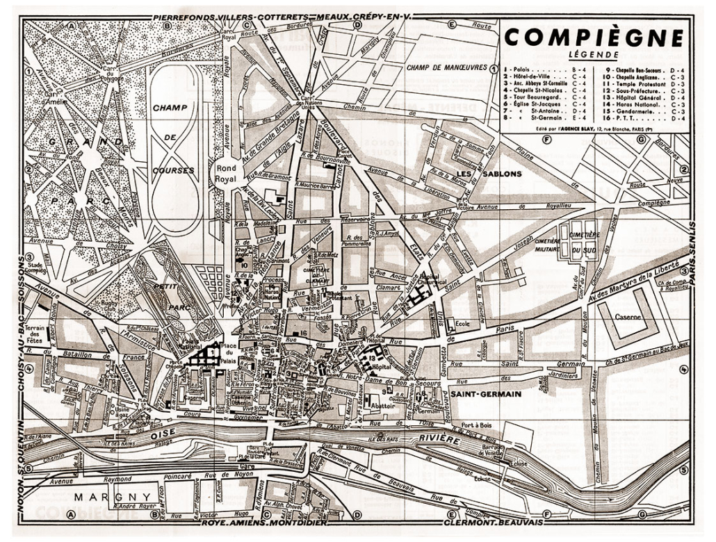 Plan de ville vintage de Compiègne réalisé par l'atelier Blay-Foldex