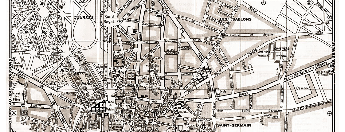 plan de ville vintage sépia de Compiègne Blay Foldex