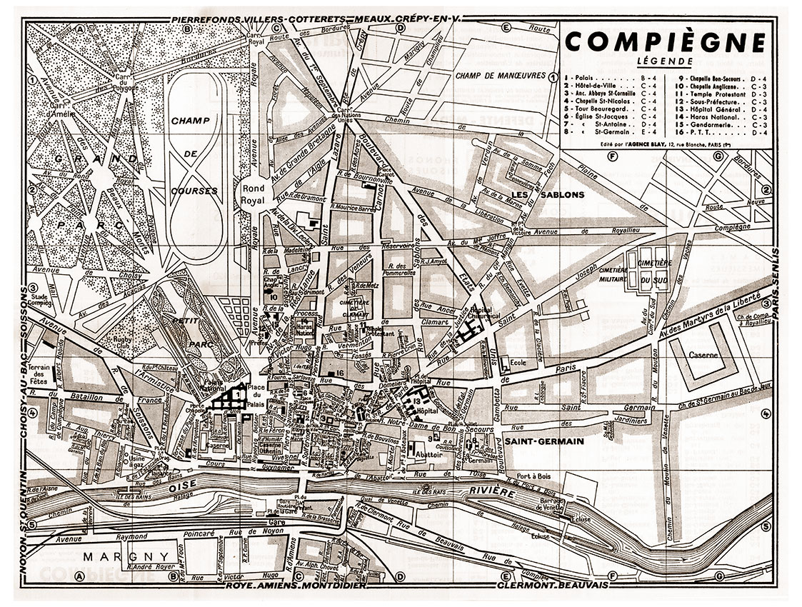 plan de ville vintage sépia de Compiègne Blay Foldex