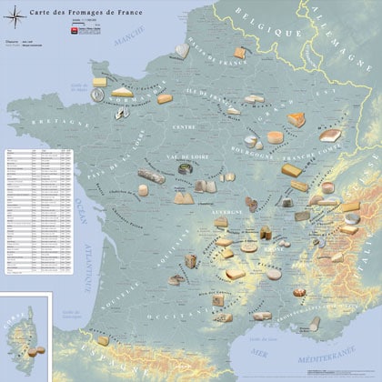 Carte des fromages AOC de France - relief