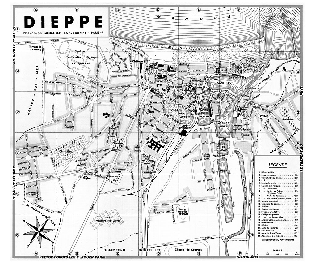 plan de ville vintage noir et blanc de Dieppe Blay Foldex
