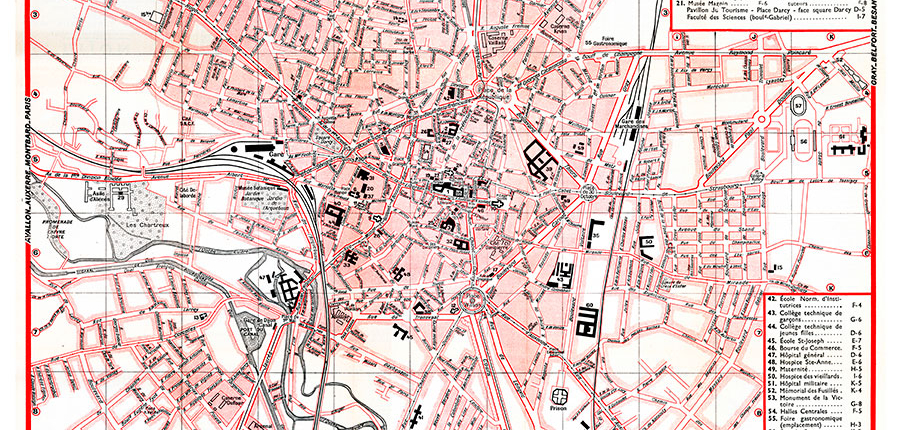 plan de ville vintage couleur de Dijon Blay Foldex