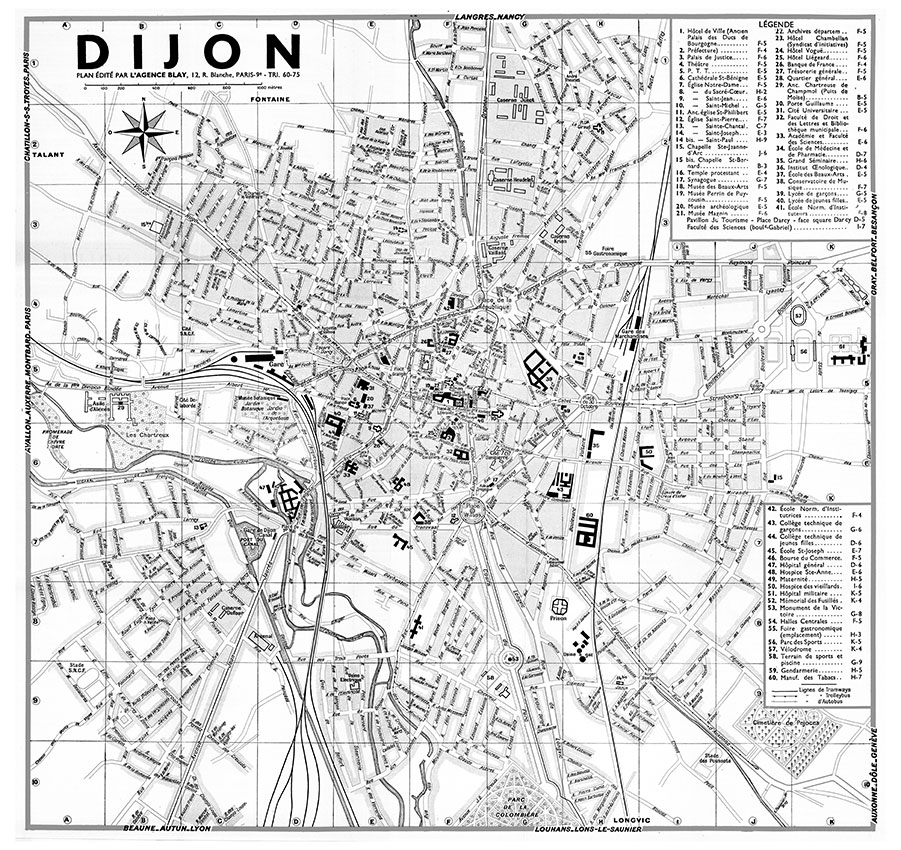 plan de ville vintage noir et blanc de Dijon Blay Foldex