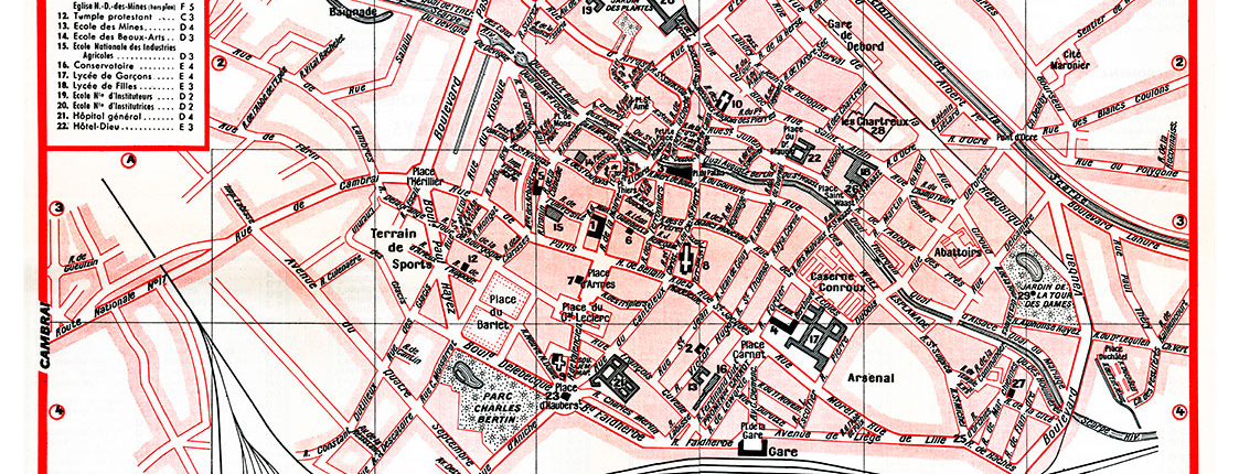 plan de ville vintage couleur de Douai Blay Foldex